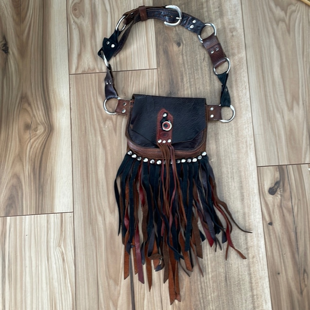 Handmade boho festival leather purse or hip belt